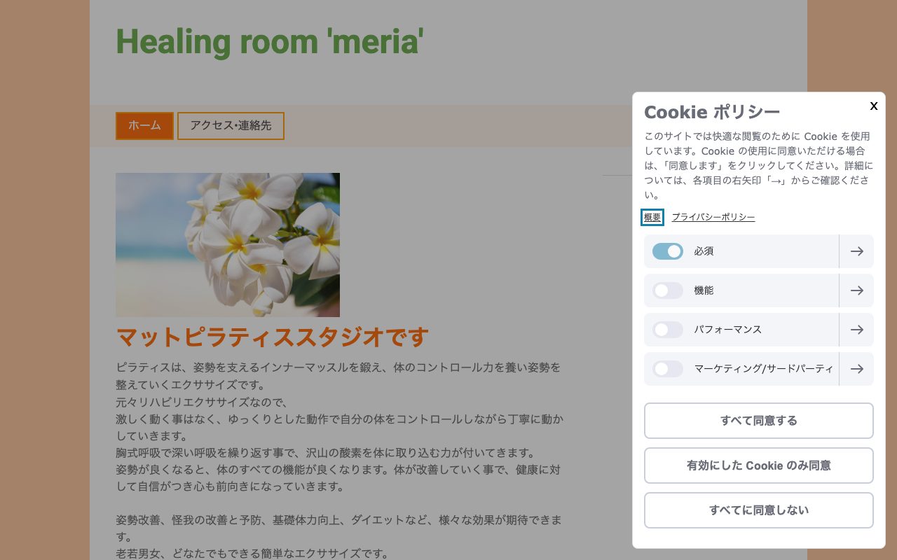Healing room 'meria'公式サイトのトップページ
